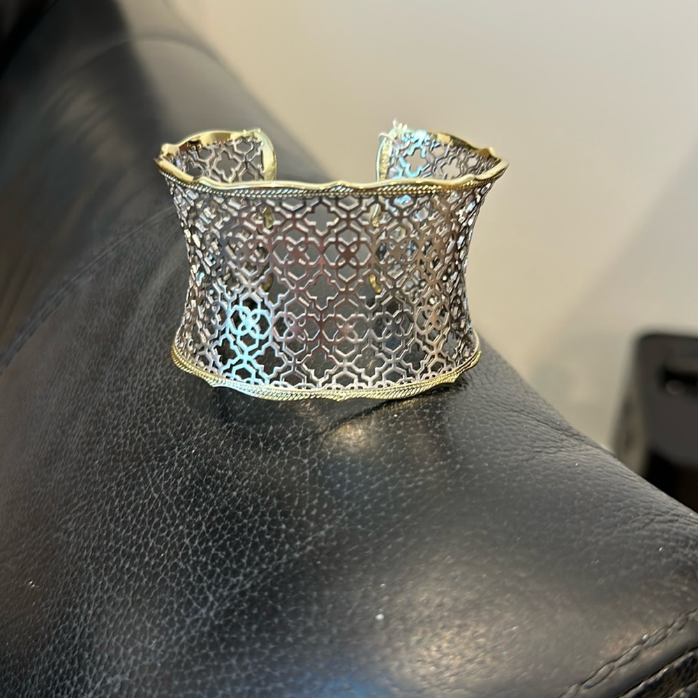 Kendra Scott Silver and Gold Filigree Cuff Bracelet.